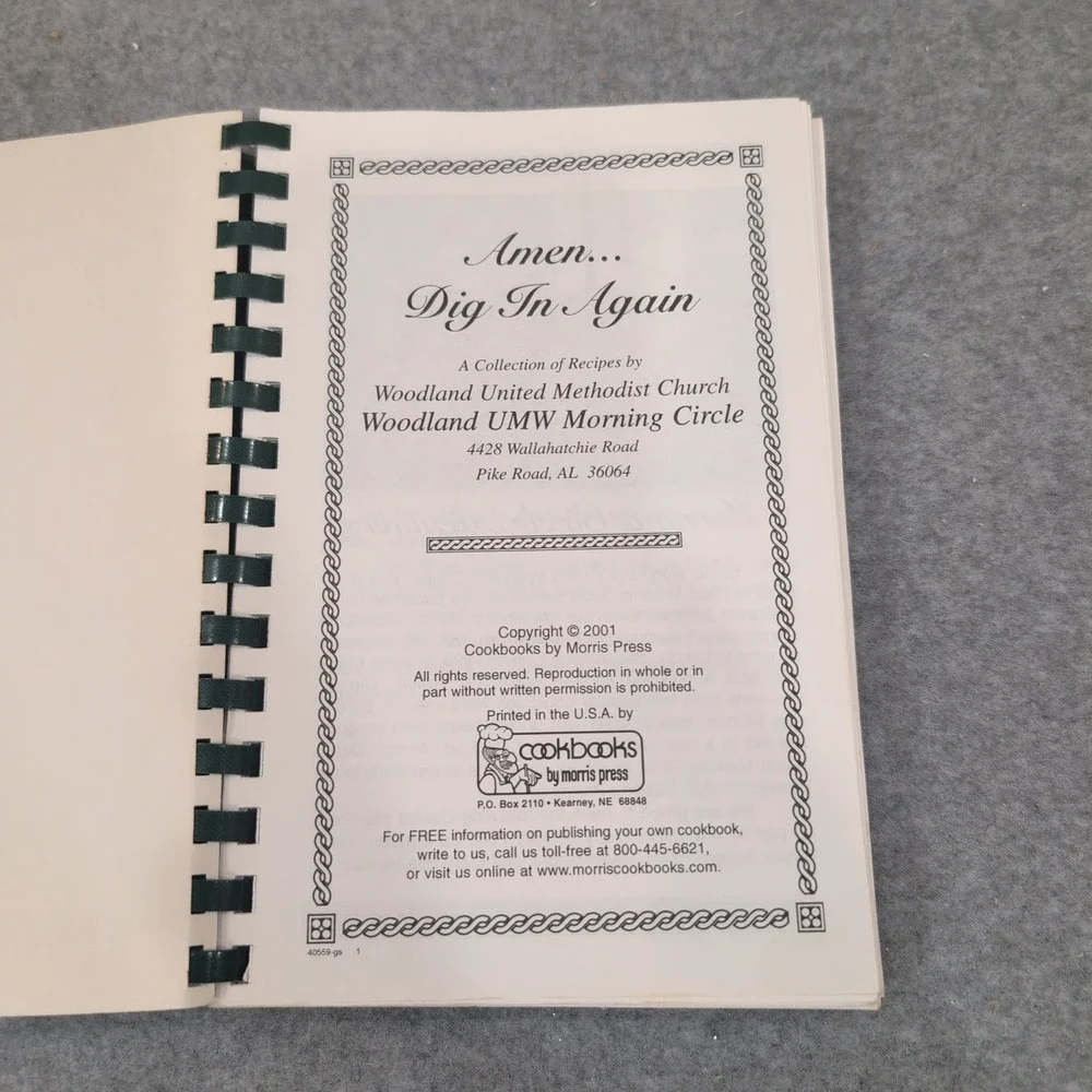 Amen... Dig In Again Woodland United Methodist Church Alabama Cookbook 2001 VG+ - Picture 2 of 3